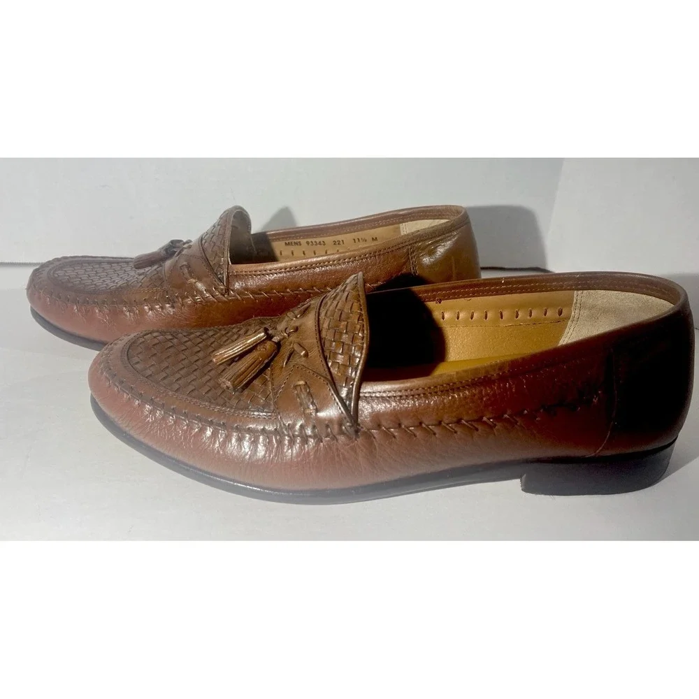 Brass Boot Walking Gloves Brown Woven Tassel Loafers Men's 11.5M Leather Slip On